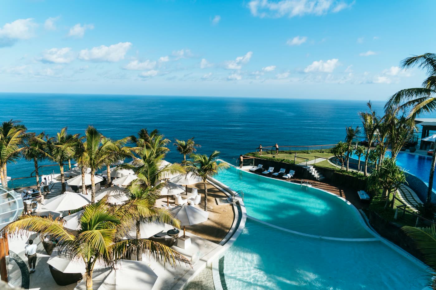 Piscine avec vue mer et palmiers, ambiance évasion signée Piscine Pro